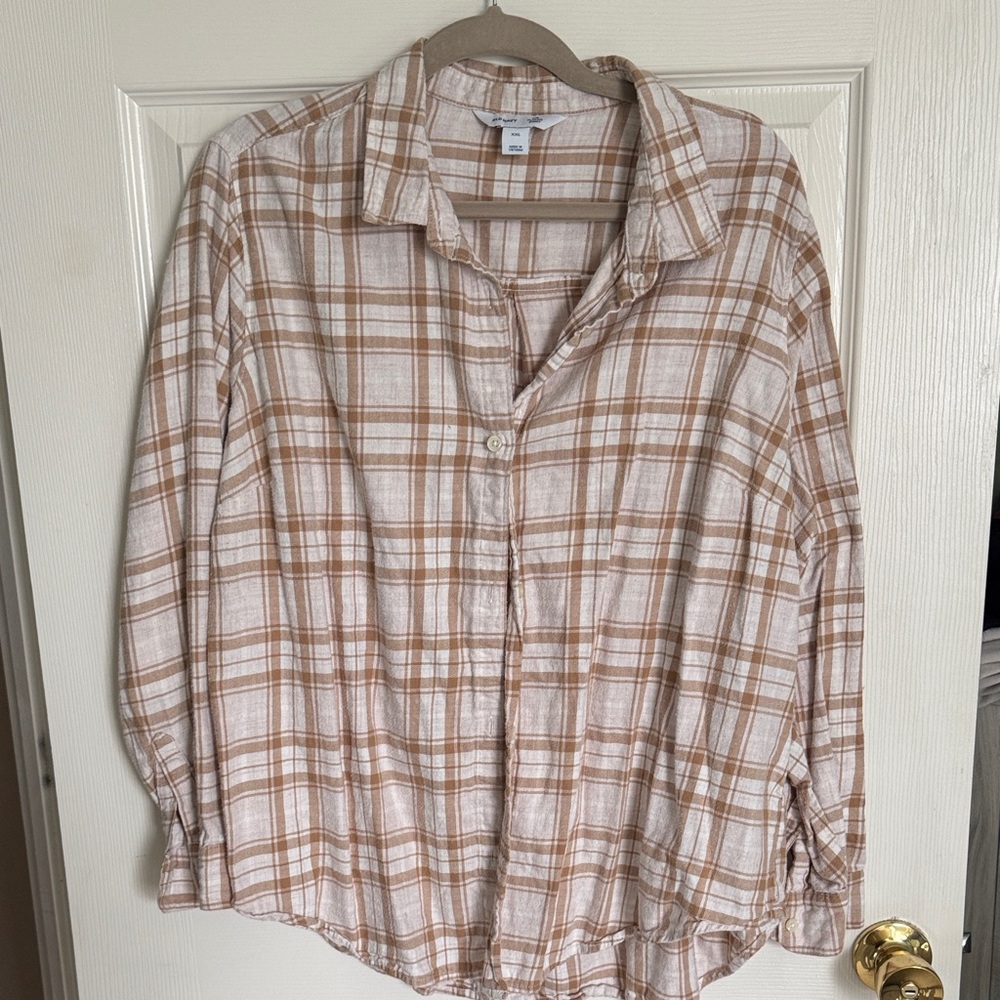 Old Navy Beige and White Plaid Button-Down Shirt